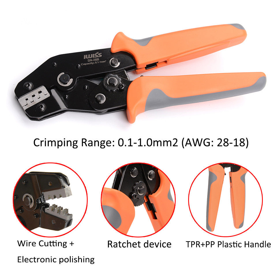 IWISS SN-28B Ratchet Crimping Pliers for Dupont Terminals 0.1-1.0mm² AWG28-18