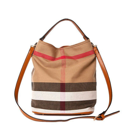 Checkered Handbag Chain Bag Shoulder Purse Messenger Bags Bucket Pouch Polyester