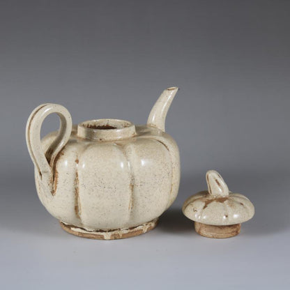 5.3 inch Collection Chinese Songs Porcelain Ding Kiln Hack Pumpkin Grain Teapot -