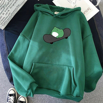 Oversized Sweatshirt Skateboard Frog Men Women's Hoodies Harajuku Warm Pullover
