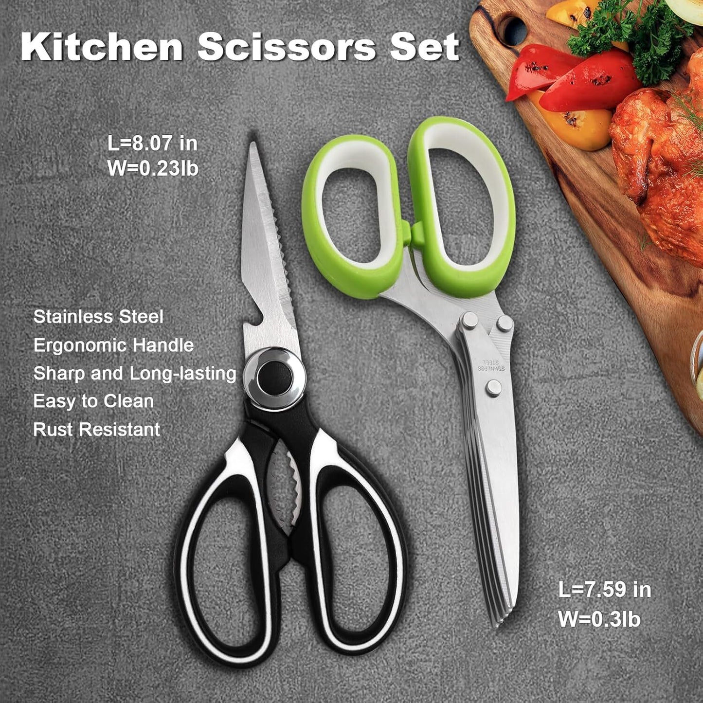 Herb Scissors Set with 5 Blades and Cover - Multipurpose Kitchen Chopping Shear