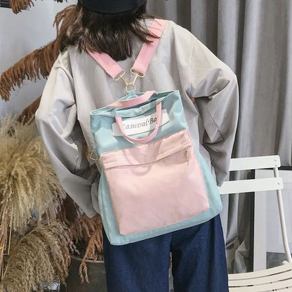 Stitching Canvas Bag Multipurpose Backpack Messenger Bags Student Shoulder Purse