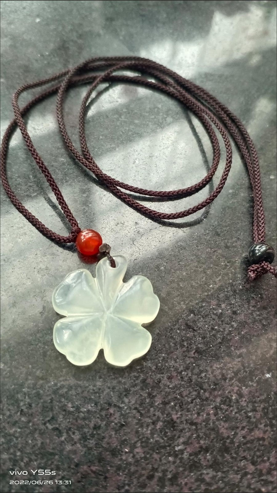 Natural Ice Jade Four Leaf Clover Pendant Lucky Stone Necklace Gift