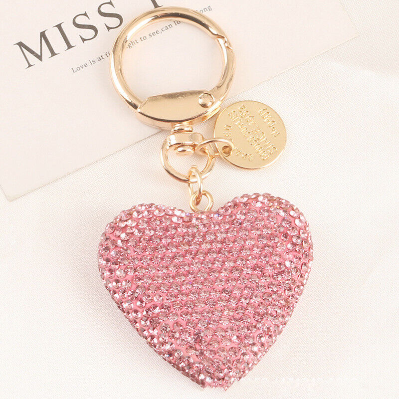 Full Rhinestone Heart Peach Heart Car Keychain Women Handbag Pendant Keyring *US