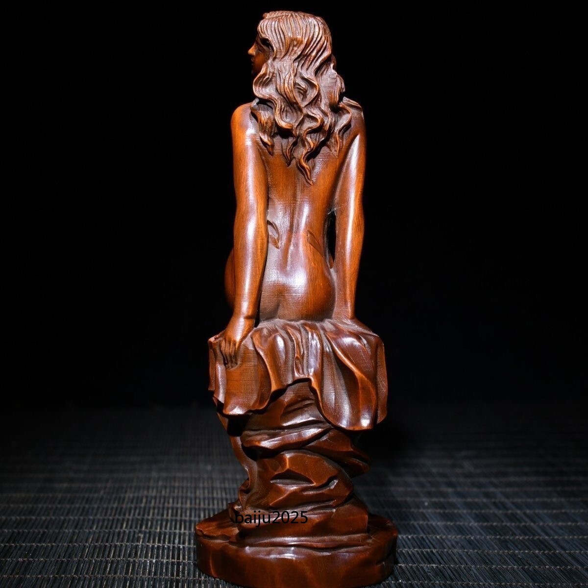 Chinese Boxwood Wood Carving Sexy Beautiful Woman Statue Wooden Sculpture Decor