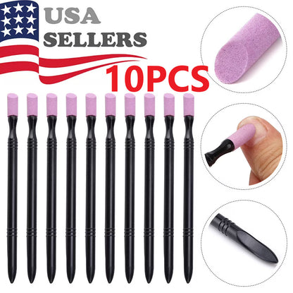 10X Nail File Cuticle Stone Pusher Trimmer Nail Sanding Sticks Nail Buffing Tool