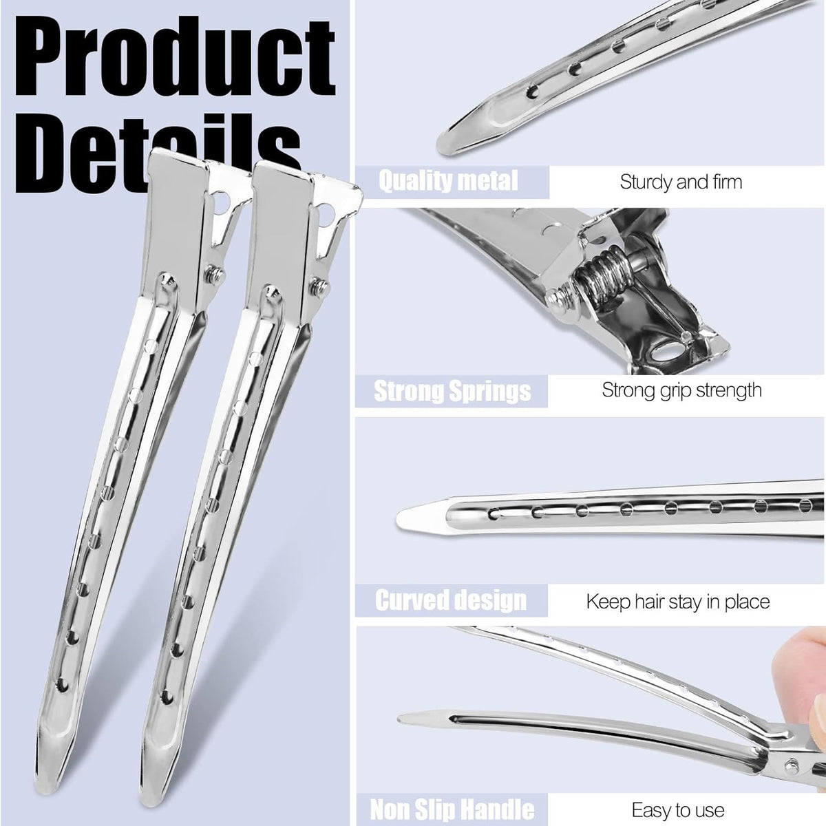 20 Pcs Silver Metal Duck Bill Hair Clips for Women - Hair Styling, Hair Coloring