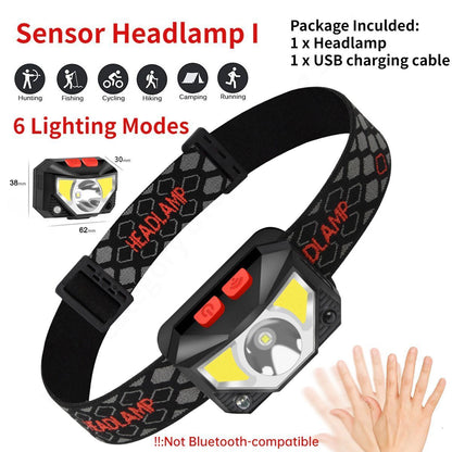 Led Induction Headlamp Cob Headlight Flashlight Bluetoothcompatible Rechargeable