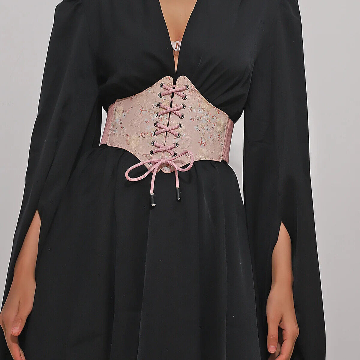 Women Corsets PU Pink Wide Belts Fashion Magic Tape Bandage Lace Rope Waistbands