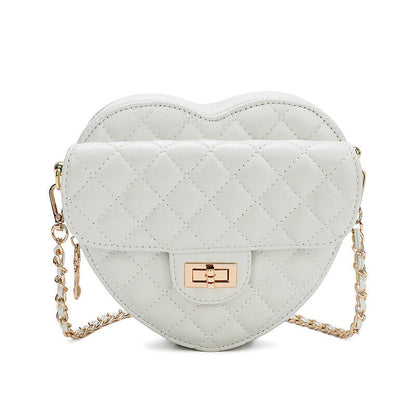 Small Mini Quilted Sheepskin Leather Heart Bag Clutch Shoulder Purse w/ Chain