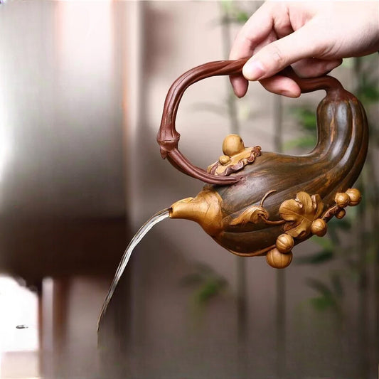 YiXing Zisha Teapot Handmade Pumpkin Beam Pot Tea Set Imitation Old Pot