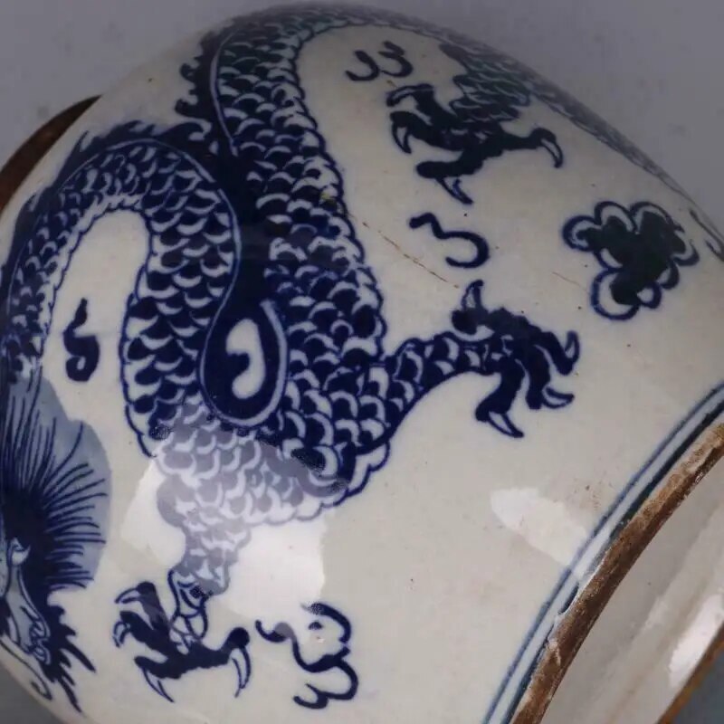 Chinese Blue and White Porcelain Pot Qing Guangxu Dragon Design Jar Tea Caddy