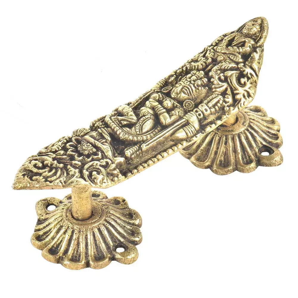 Set of 2 Antique Look Finely Carved Kali Maa Idol On Brass Door Handle