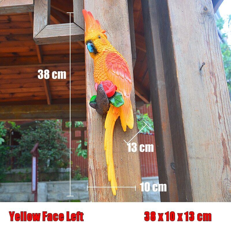 Resin Parrot Statue Wall Mounted Outdoor Garden Tree Decoration Animal Sculpture-