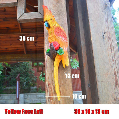 Resin Parrot Statue Wall Mounted Outdoor Garden Tree Decoration Animal Sculpture-