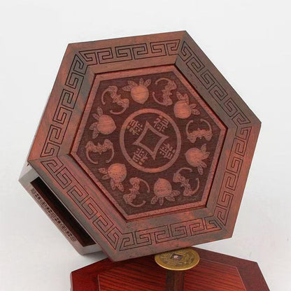 Red Rosewood Hexagonal Hollow Incense Box Double Layer Incense Holder Home Decor