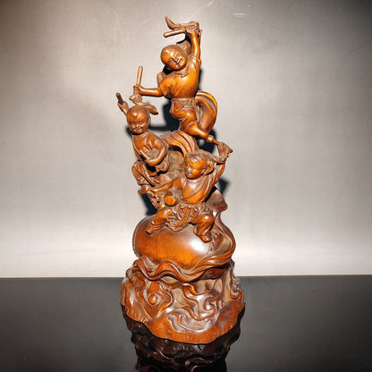 decorative sculpture happy children play drum dance anniversary gift carved wood