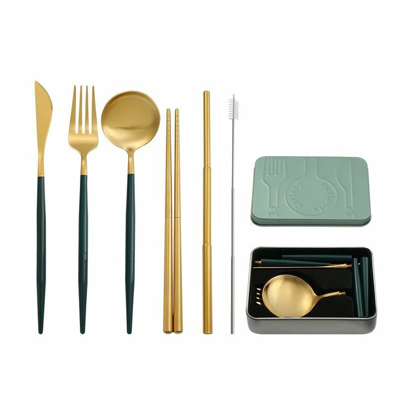 4Pcs/Set Collapsible Tableware Stainless Steel Cutlery Portable Travel Flatware