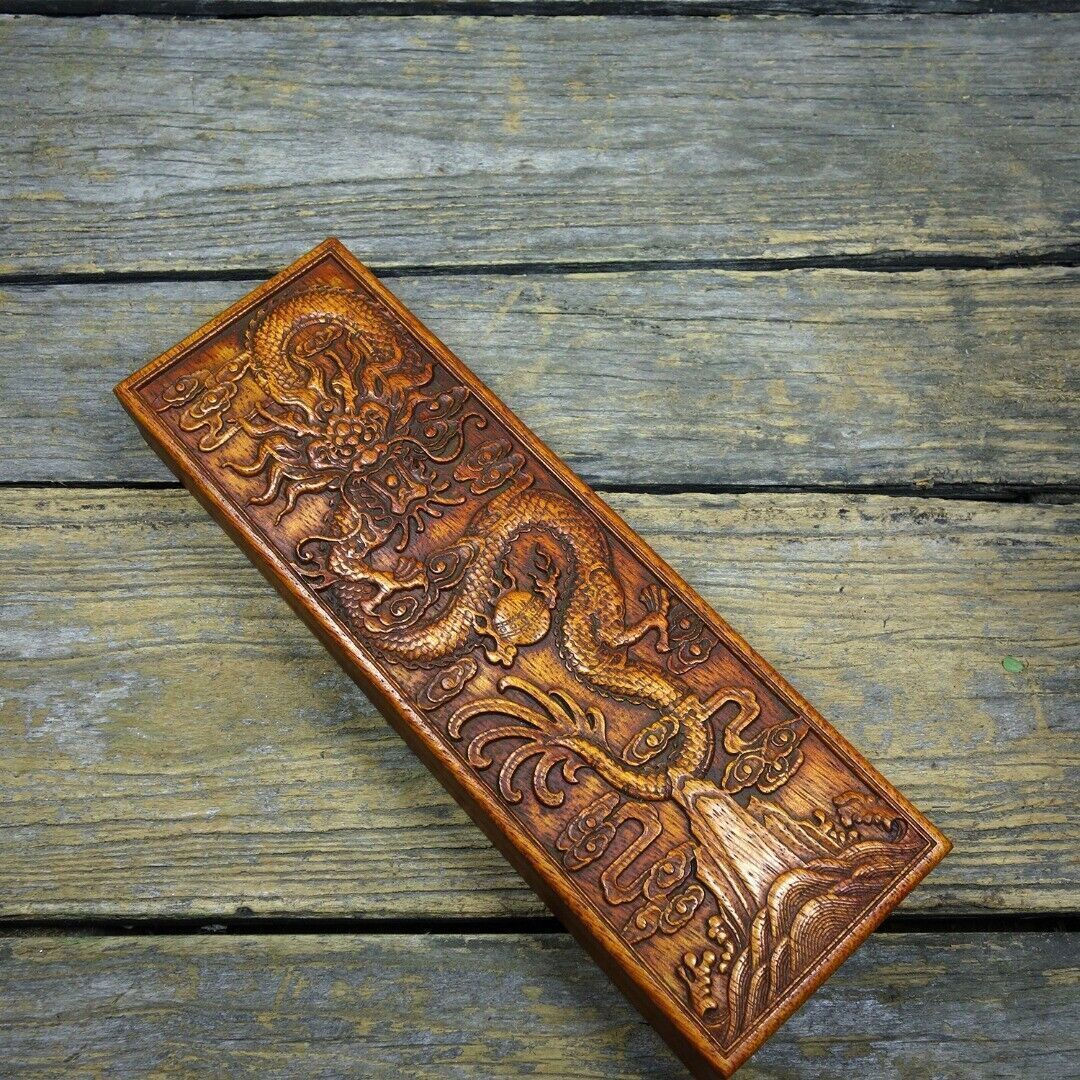 11.8"Antique Chinese Natural Rosewood Handmade Exquisite Dragon Stationery Boxes