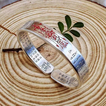 Taoist Symbol Alloy Bangle Vintage Open Cuff Chinese Cultural Bracelet
