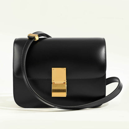 20/24cm Real Leather Small Flap Purse Clutch Box Shoulder Bag Crossbody Handbag