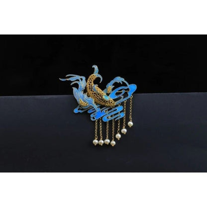 Cloisonné Kunpeng Brooch Filigree Pearl Inlay Kingfisher Feather Art
