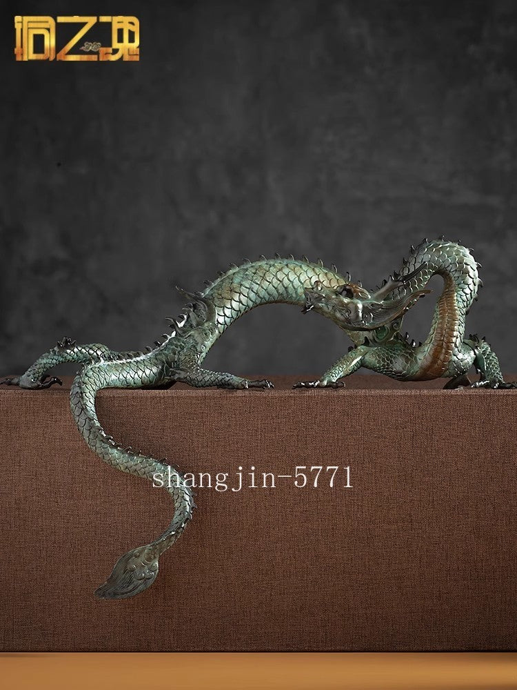 15.4" Brass Dragon Statue Handcraft Collection Home Office Artwork Decor