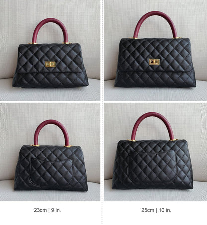Caviar Effect Quilted Leather Small Flap Purse Chain Shoulder bag Tote Handbag