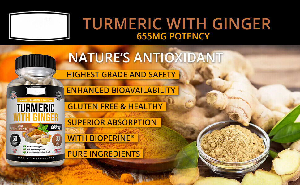 Black Pepper, Joint Pain Maxx Strength Capsules Turmeric Curcumin with Ginger
