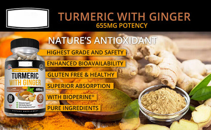 Black Pepper, Joint Pain Maxx Strength Capsules Turmeric Curcumin with Ginger