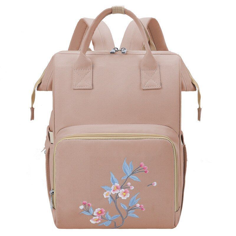 Big Women Bag Waterproof Baby Care Backpack Flower Embroidery Outdoor Traveling