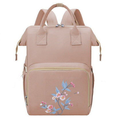Big Women Bag Waterproof Baby Care Backpack Flower Embroidery Outdoor Traveling