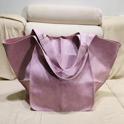 Women Large Capacity Soft Leather Casual Tote Shoulder Bag Retro Shopper Handbag