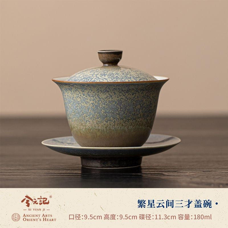 180ml Ceramic Gaiwan Tea Cup Set Kiln Glaze Lidded Gongfu Tea Bowl Saucer