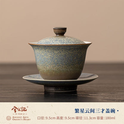 180ml Ceramic Gaiwan Tea Cup Set Kiln Glaze Lidded Gongfu Tea Bowl Saucer