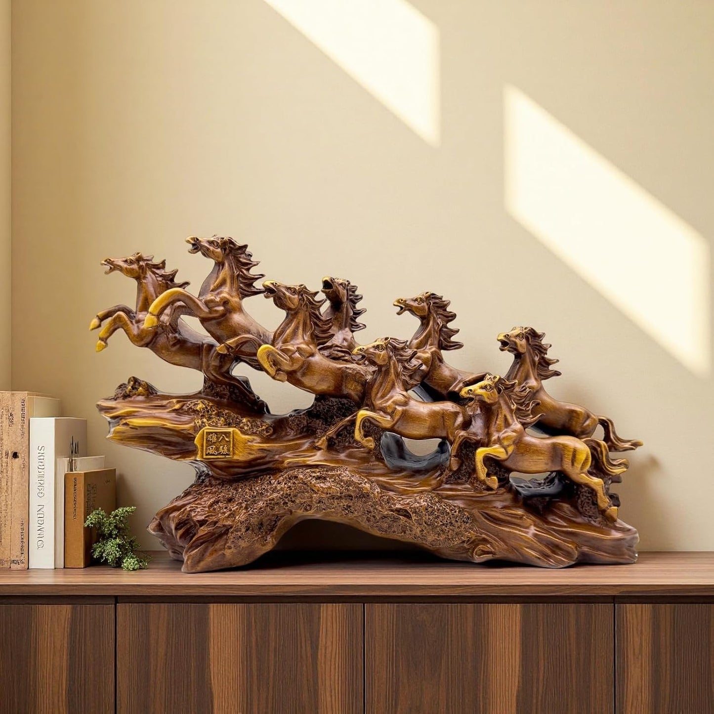 Resin Feng Shui Horses Statue - Running Horse Figurine Decor for Wealth Luck