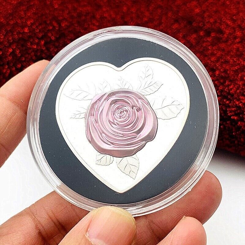 Commemorative Coins Love 3D Rose Silver Furniture Decorations Collections 40x5mm