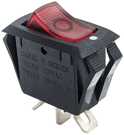 Lighted Rocker Switch 10A/250V 15A/125V AC, Fits 1.125" x 0.66" Cutout