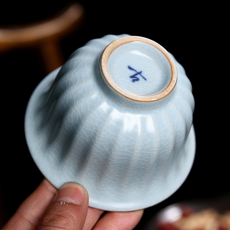 Chinese Porcelain Gaiwan Cup Bowl With Saucer Crackle Glaze Ruyao Craft Tureen