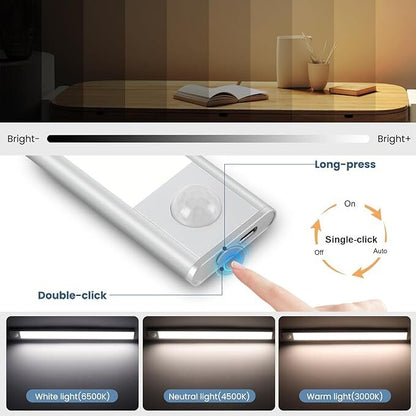 LED Motion Sensor Under Cabinet Closet Light USB Rechargeable Kitchen Lamp Strip