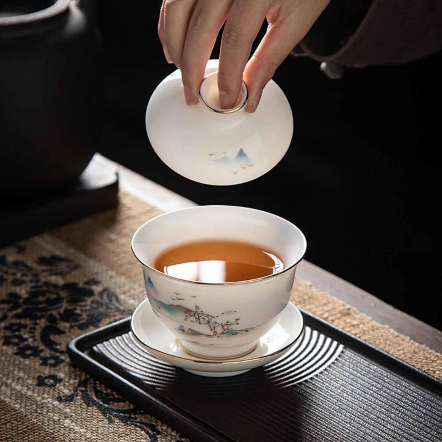 Jade White Ceramics Gaiwan with Gift Box 120ml 4oz Ancient Tea Set