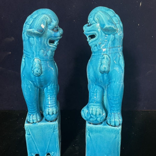Jingdezhen Light Blue Porcelain Foo Fu Dog Lion Statue Guardion Lion Decor