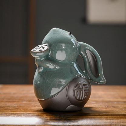Two Rabbit Ruyao Ceramic Tea Pets 11cm Tea Play Kung Fu Tea Set Tray Decoration