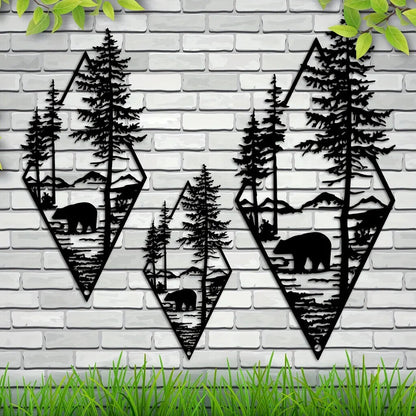 Metal Wall Art Bear Pine Tree Wall Decor Cut Metal Art Metal Wall Decor