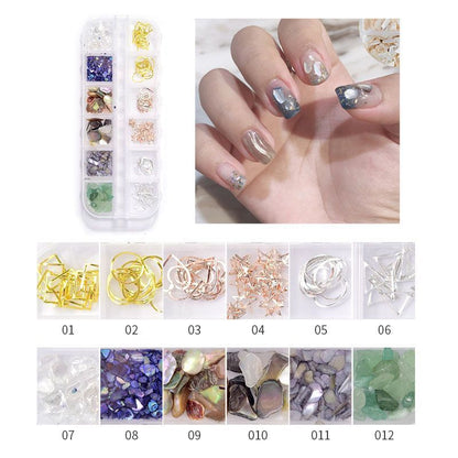 Nail Art Decor 12Design Box 3D Irregular Abalone Seashell Fragment Flakes Charms