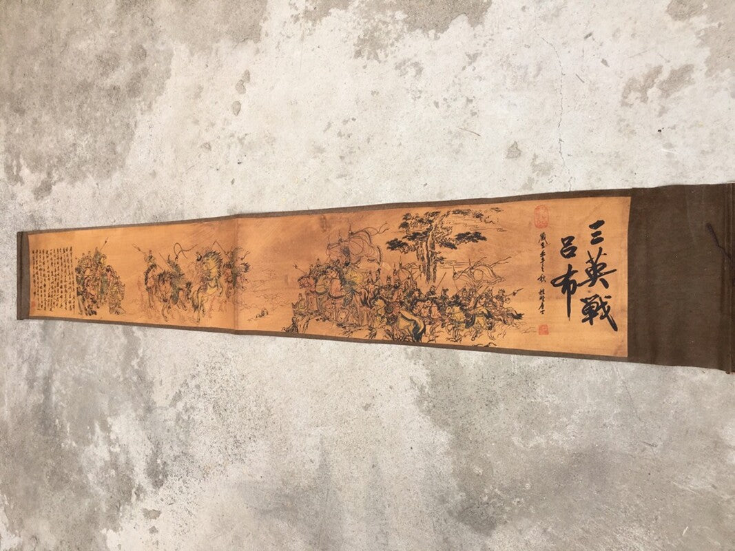 China Old calligraphy painting "Three British War Lu Bu" painting scroll