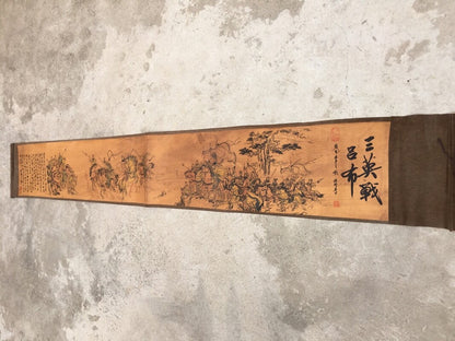 China Old calligraphy painting "Three British War Lu Bu" painting scroll