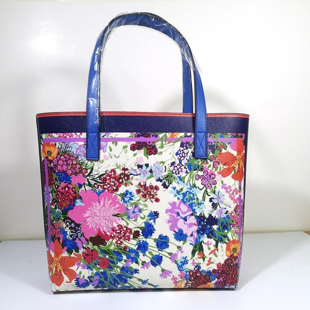 Floral Traveling Shoulder Bag Textured Leather Shopper Large Bag Women Handbags