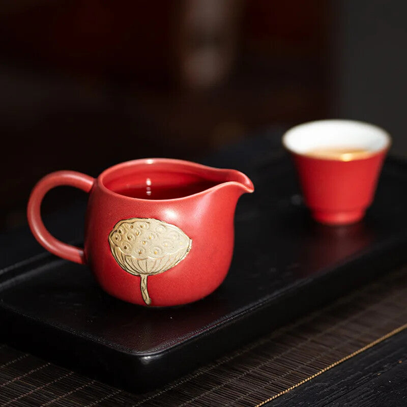 115ml Retro Crude Pottery Tea Pitcher Relief Lotus Leaf Ceramic Justice Cup