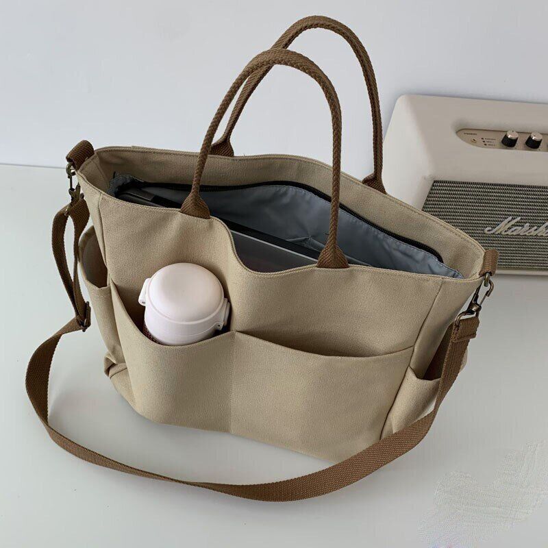 Women's Bags Cotton Canvas Shoulder Bag Crossbody Handbag Zipper Tote Pocket